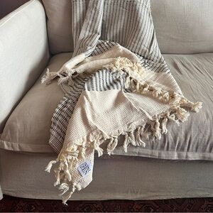Handmade Cream and Black Turkish Throw Blanket